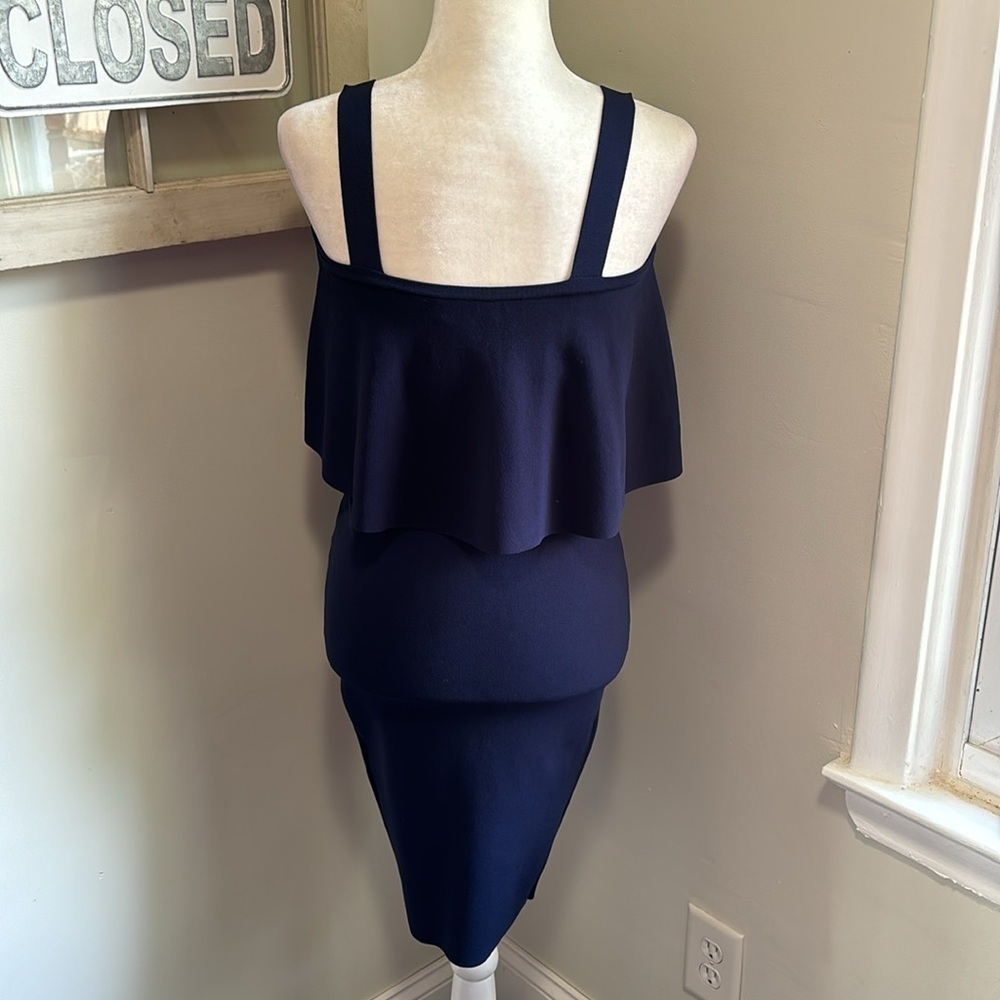 Milly Sleeveless Flounce Knit Sheath Dress Navy NWOT - Picture 6 of 10